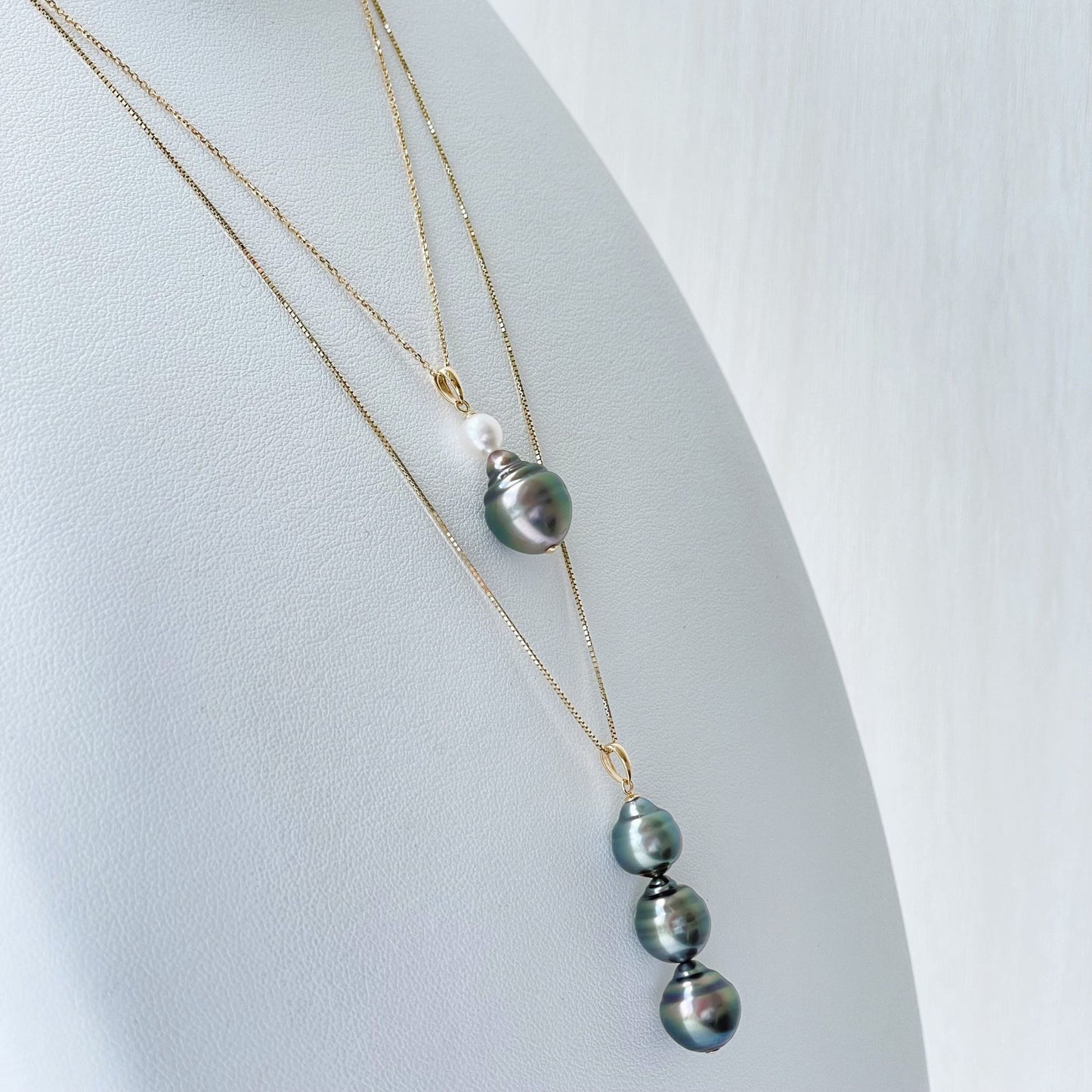 黒蝶&アコヤペンダント/アズキチェーン