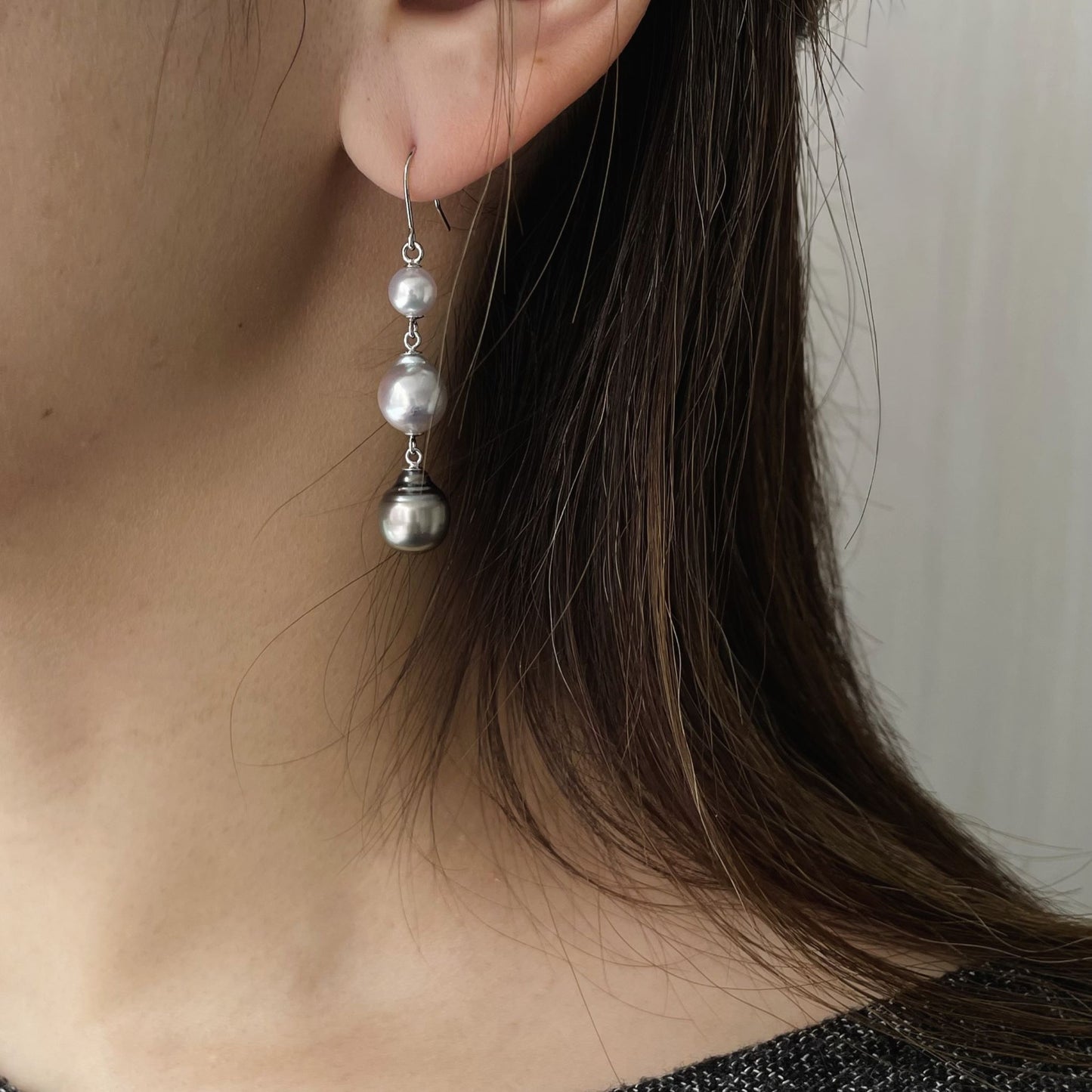 黒蝶&アコヤフックピアス/3pcs/NB珠
