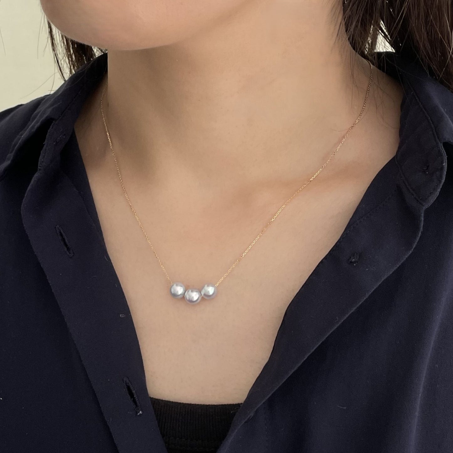 アコヤネックレスNatural Blue 3pcs