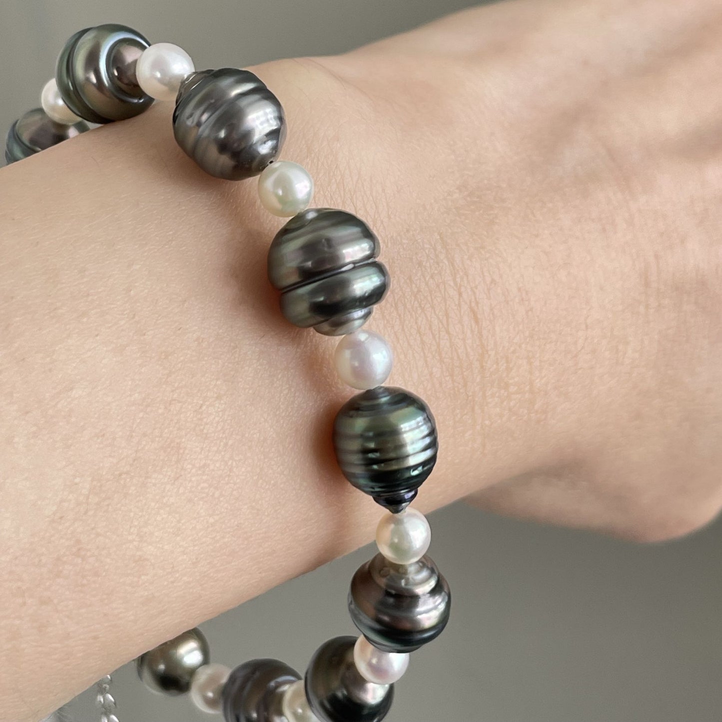 黒蝶&アコヤパールブレスレット/長め