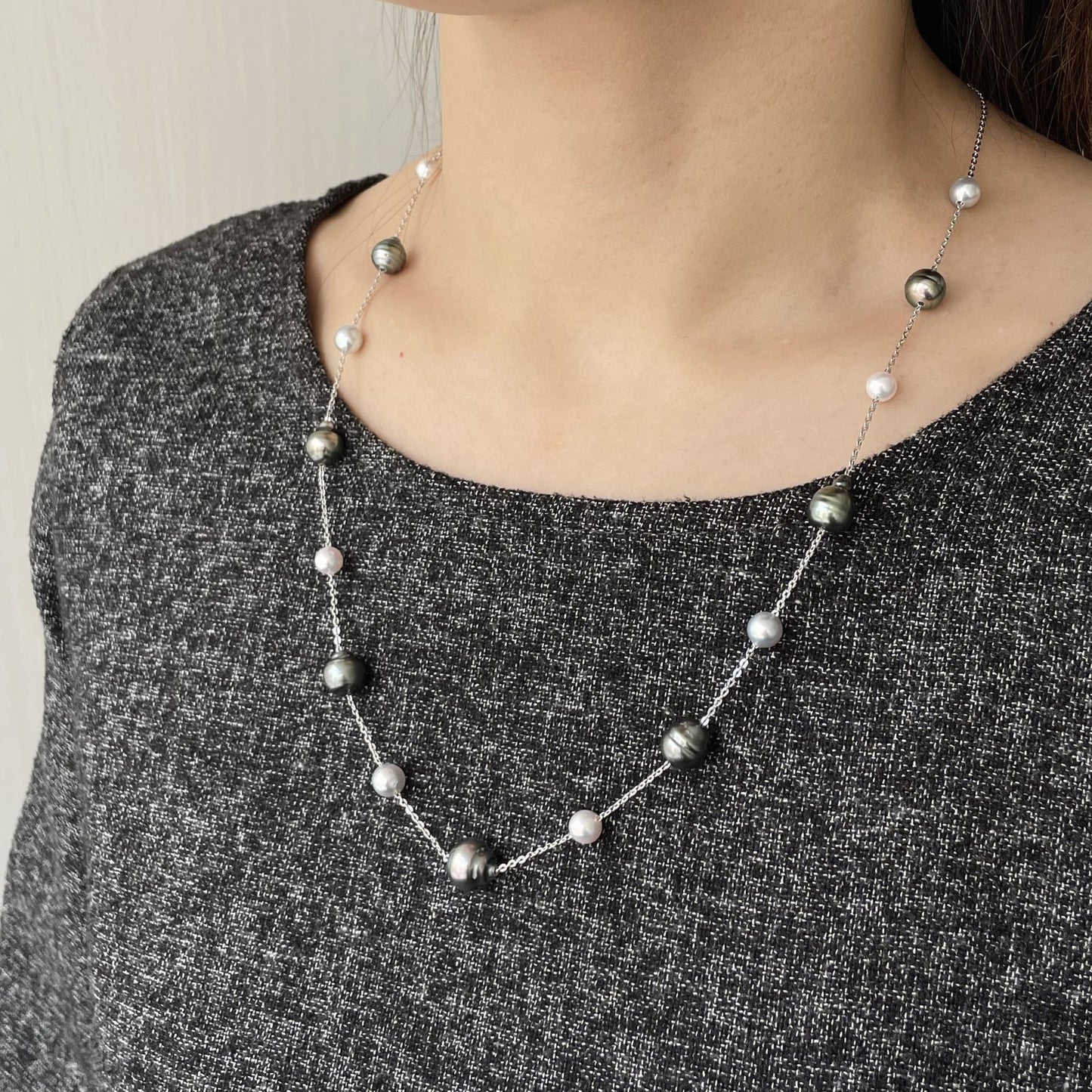 黒蝶パールステーションネックレス/BQ/シルバー