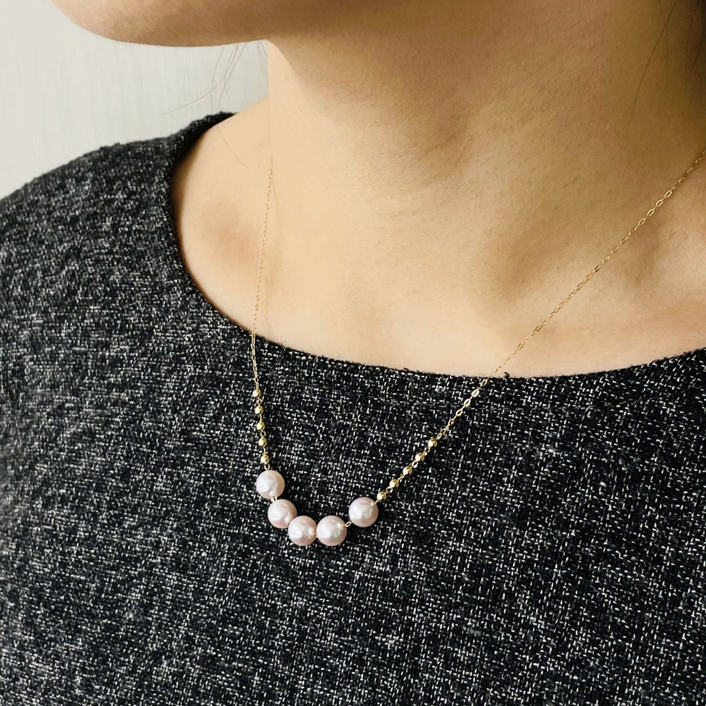 アコヤチェーンネックレス/5pcs/ミラーボール10pcs