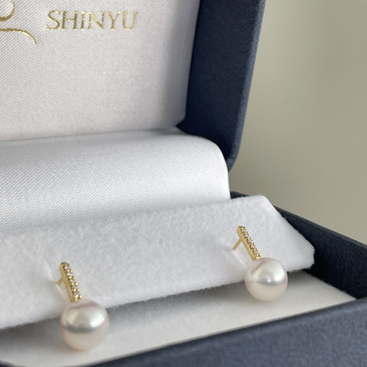 アコヤパールピアス/バー&ダイヤ