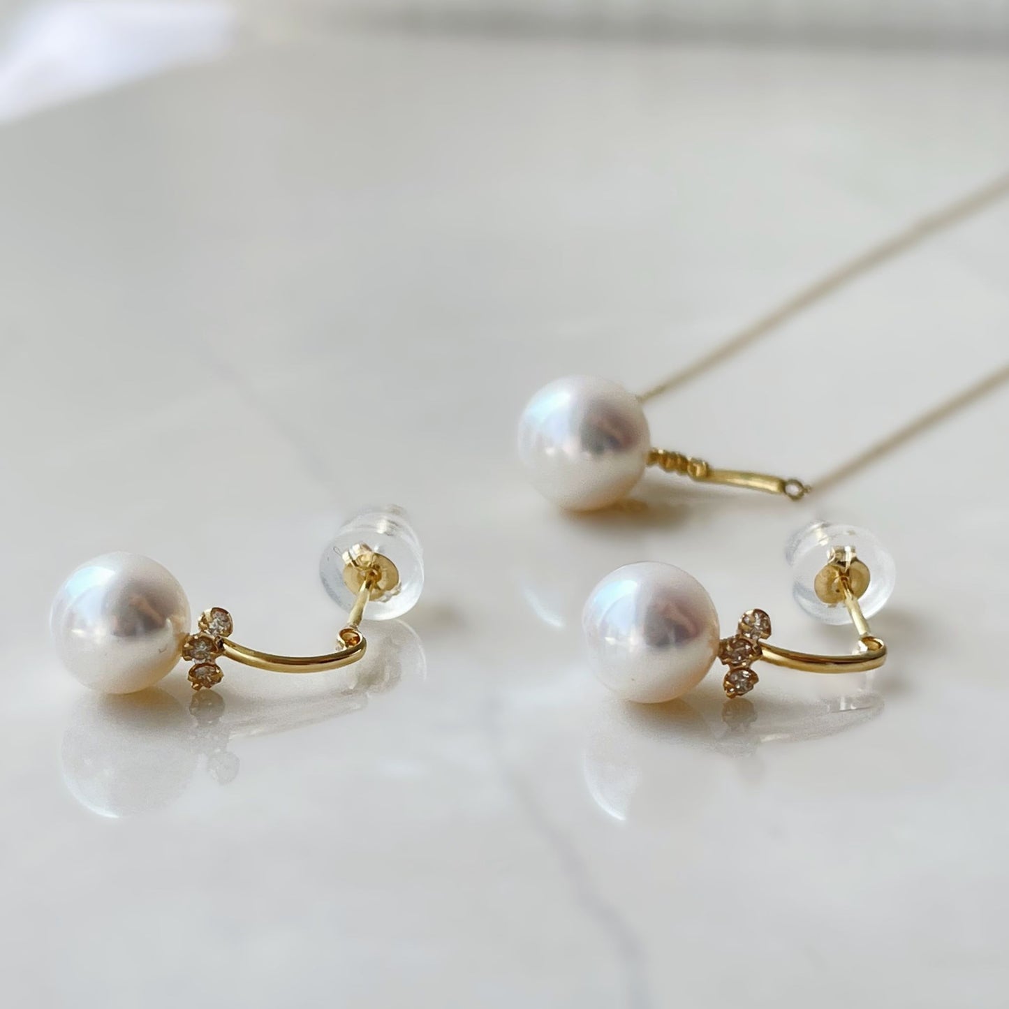 アコヤパールピアス/K18YG/ダイヤ0.03ct