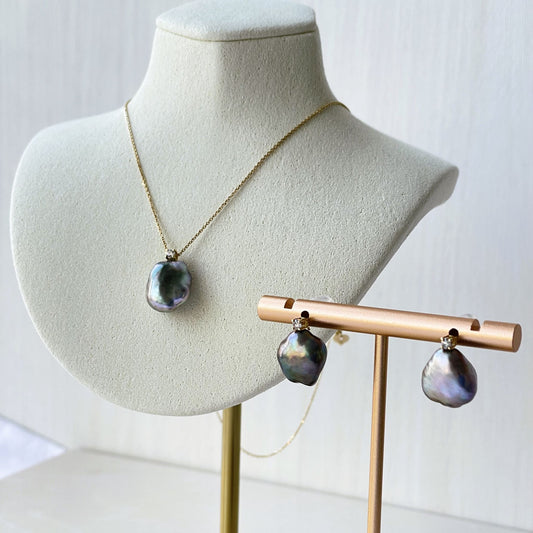 【クリスマスフェア】黒蝶バロックパールペンダント&ピアス