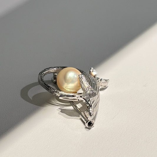 アコヤパールブローチ/K18WG/ダイヤ