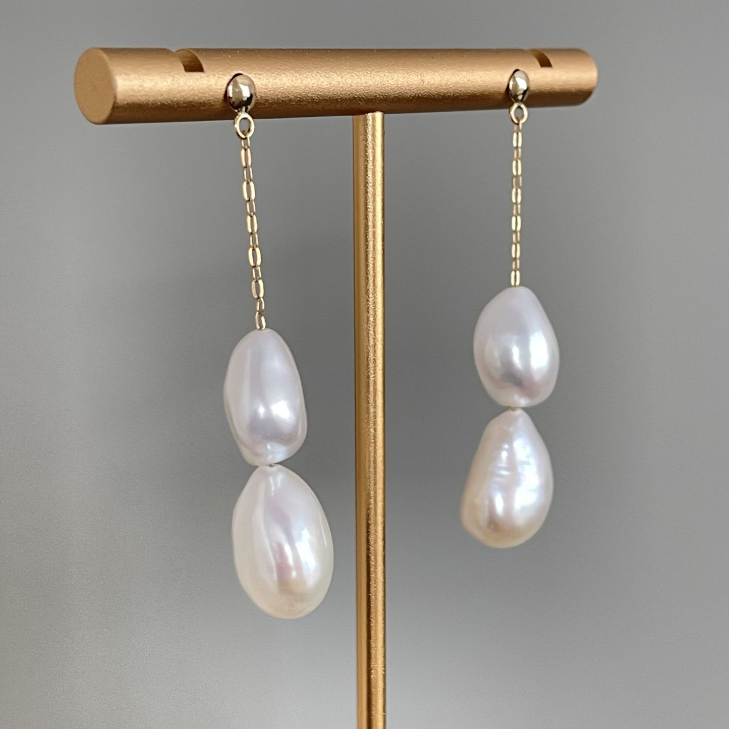 淡水パールピアス/チェーンブラ2pcs