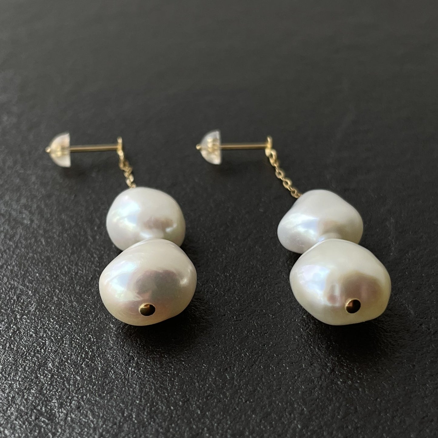 淡水パールピアス/チェーンブラ2pcs