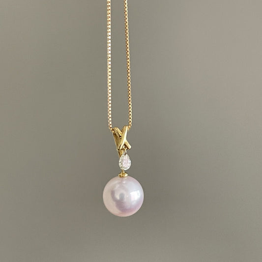 アコヤパールペンダント/クロス&ダイヤ