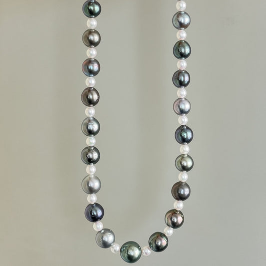 黒蝶&アコヤパールネックレス/ナチュラルホワイト珠