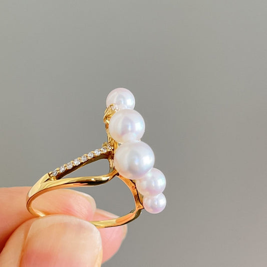アコヤパールリング/5pcs/ダイヤ/3.5-6.5mm