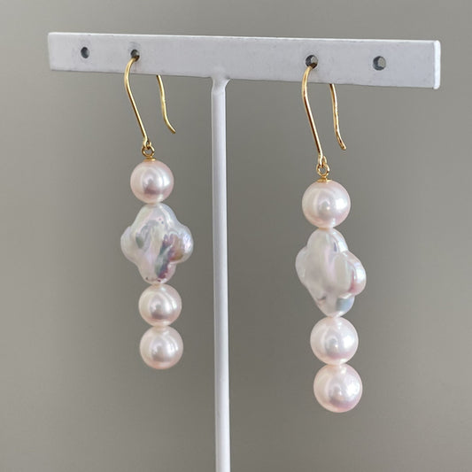 アコヤ＆淡水パールピアス/花型/フック