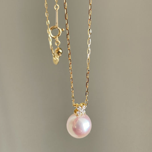 アコヤパールペンダント/ダイヤ/アズキチェーン