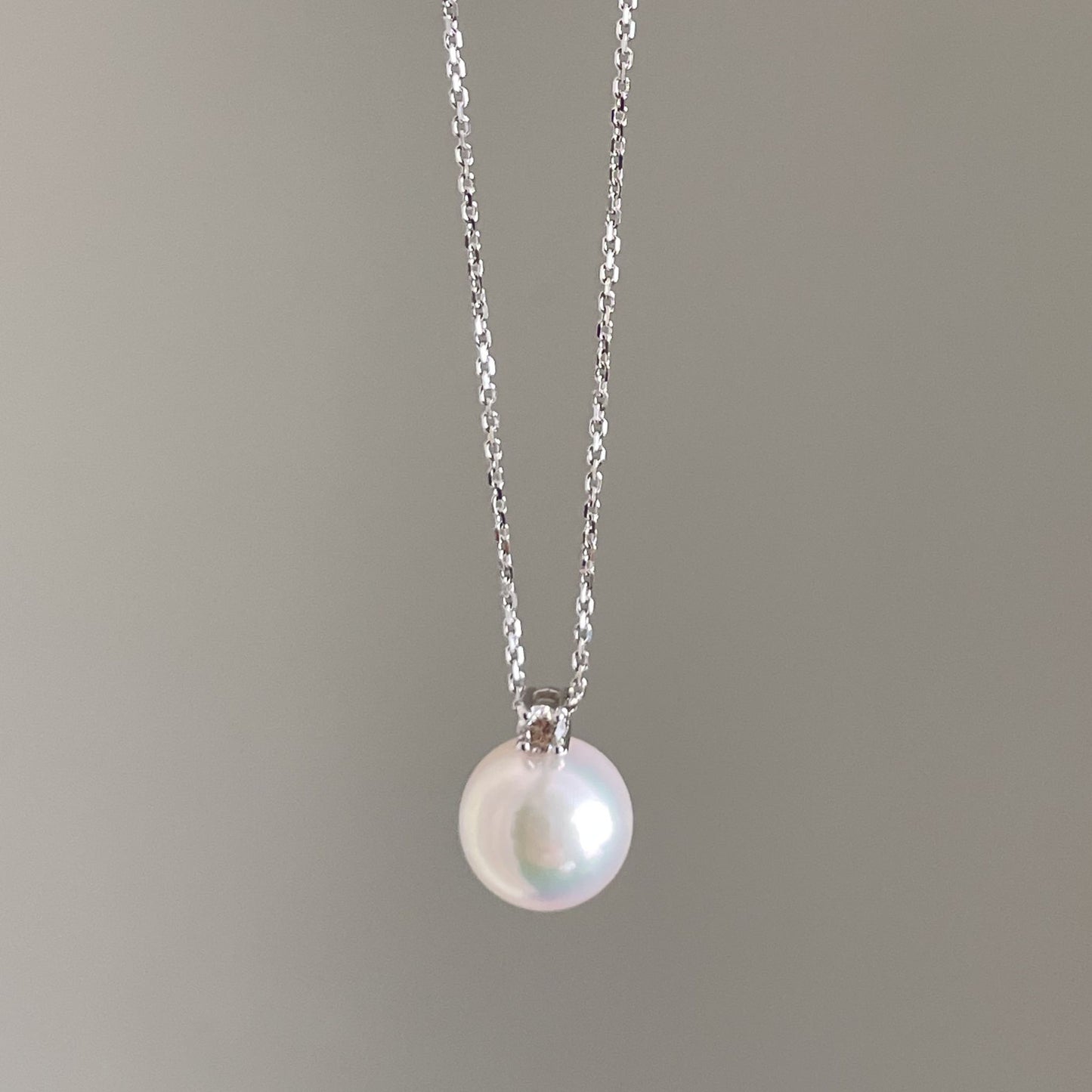 アコヤパールペンダント/ダイヤ/アズキチェーン/K18WG