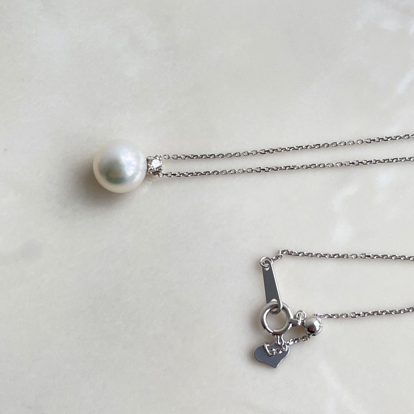 アコヤパールペンダント/ダイヤ/アズキチェーン/K18WG