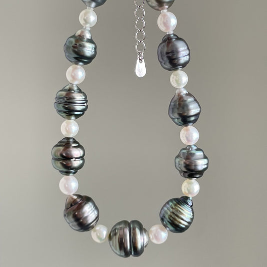 黒蝶＆アコヤパールブレスレット/長め