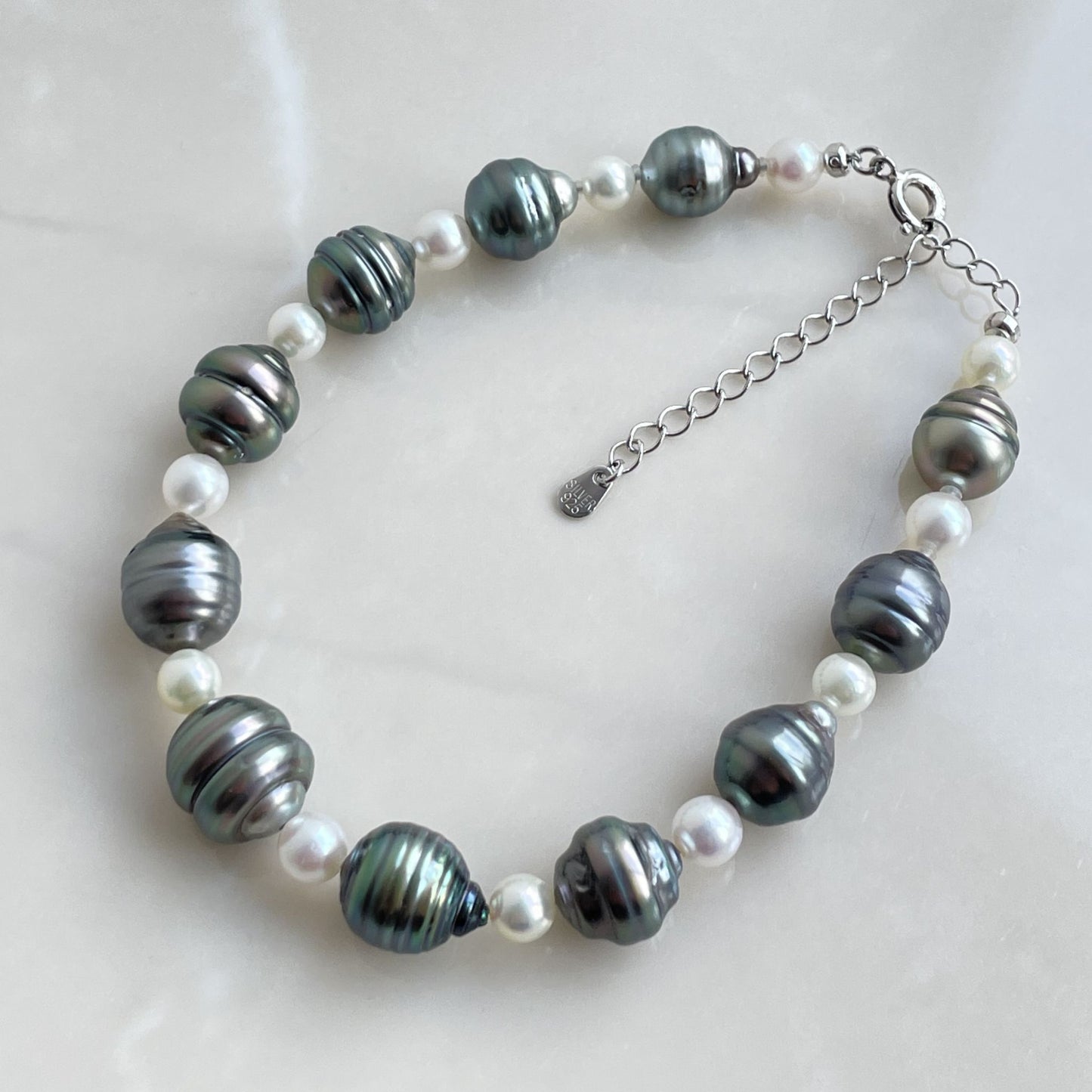 黒蝶＆アコヤパールブレスレット/長め