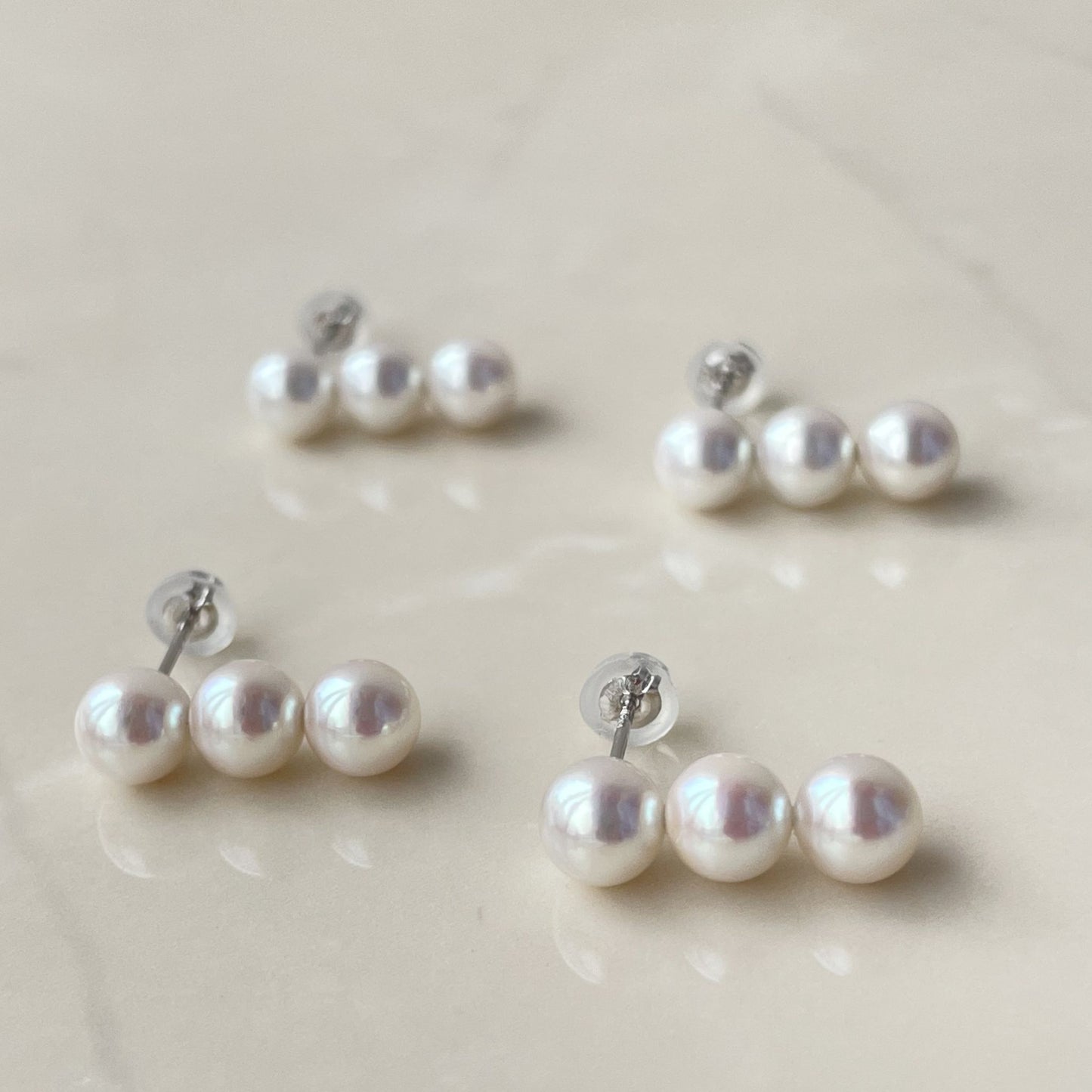 アコヤパールピアス/縦3pcs/K14WG