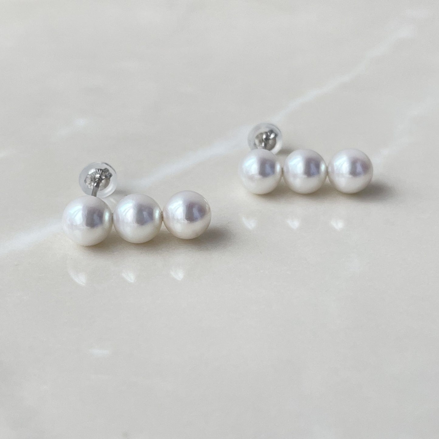 アコヤパールピアス/縦3pcs/K14WG