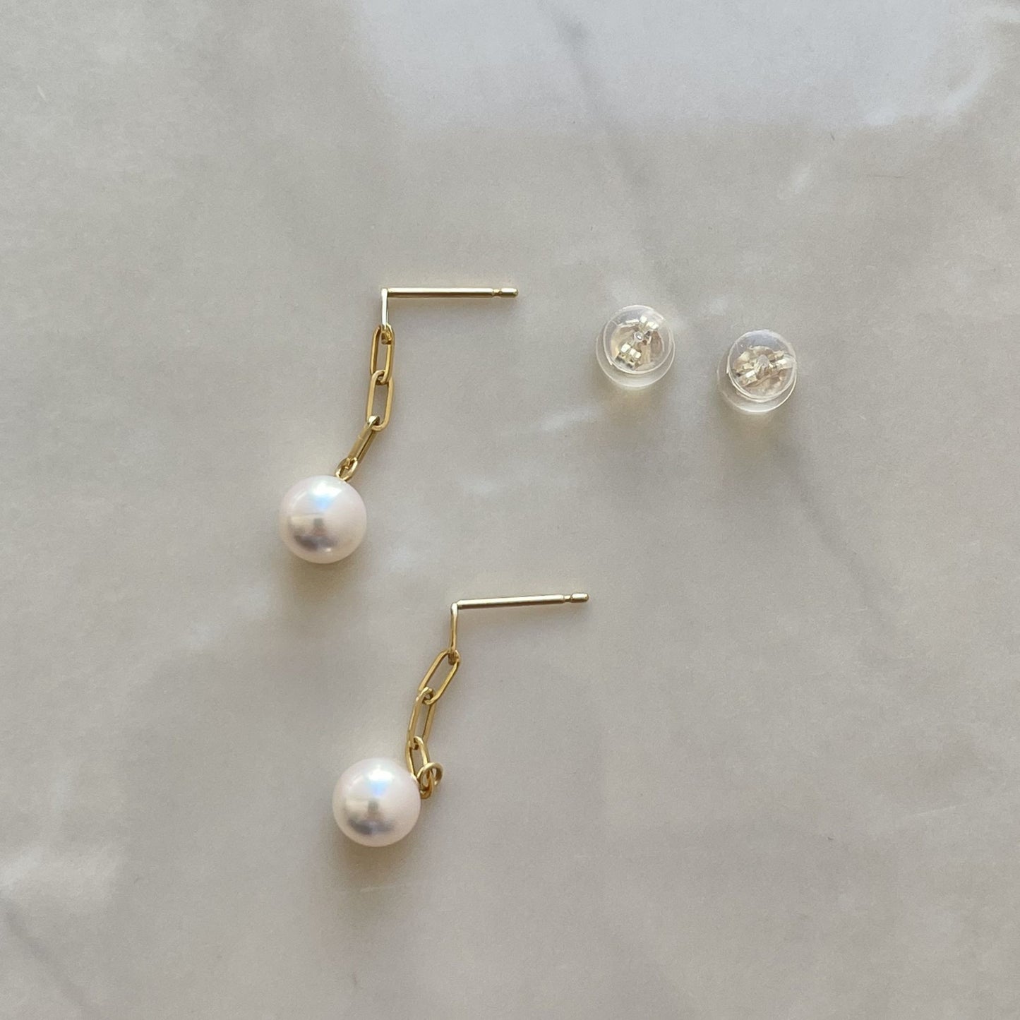 アコヤパールピアス/チェーンモチーフ/6.5-7.0