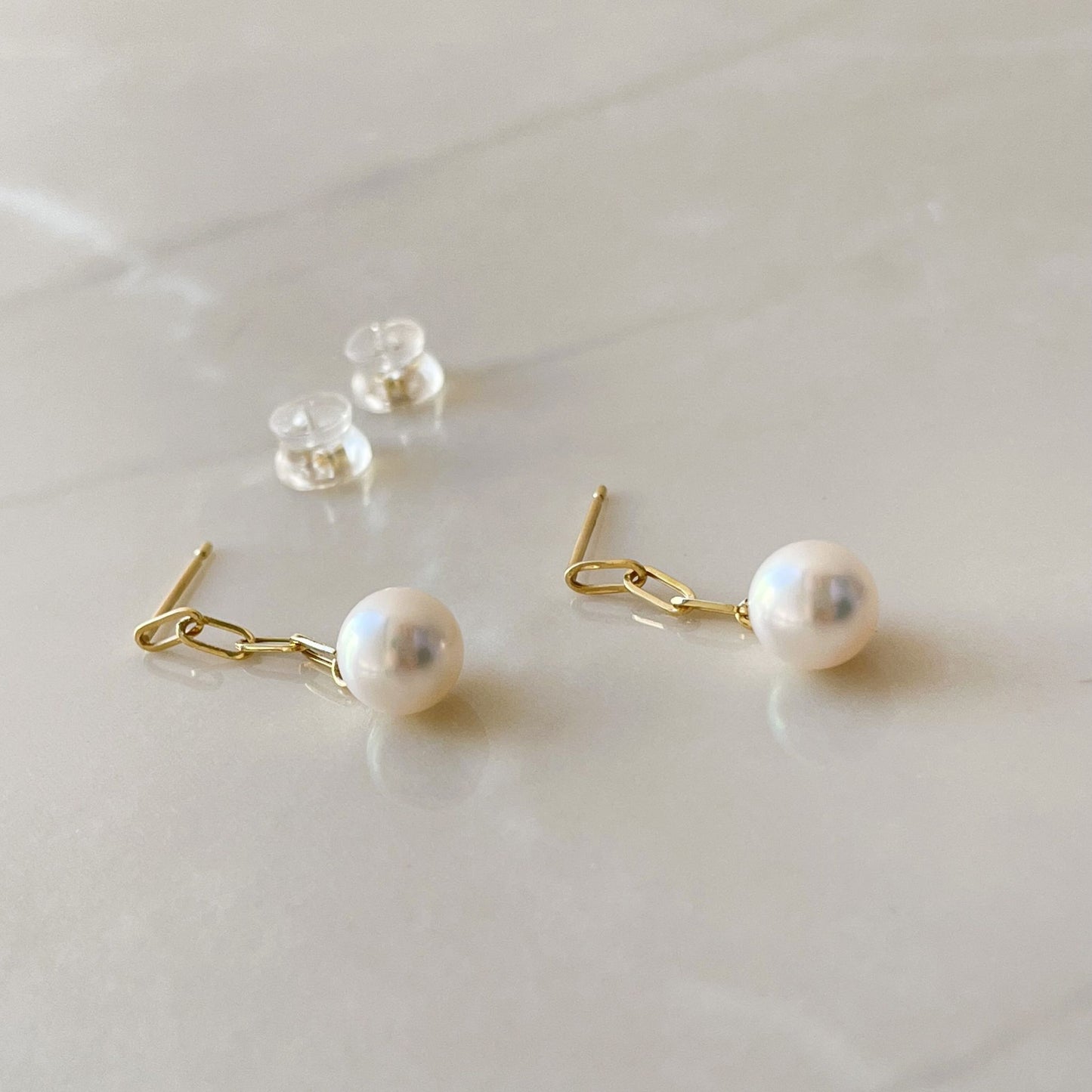 アコヤパールピアス/チェーンモチーフ/6.5-7.0