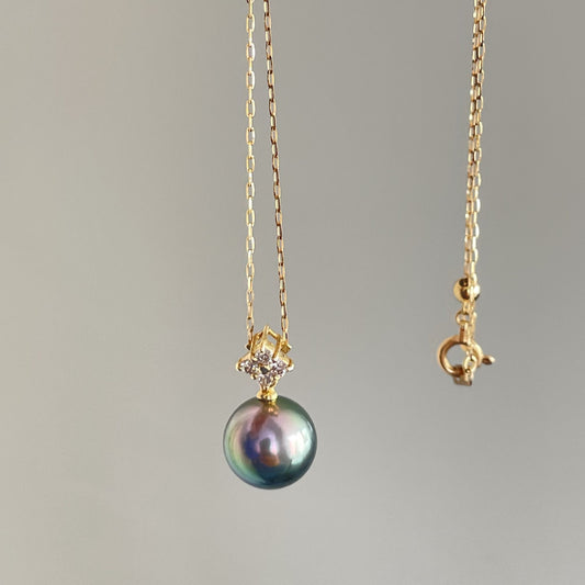 黒蝶パールペンダント/ダイヤ0.12ct